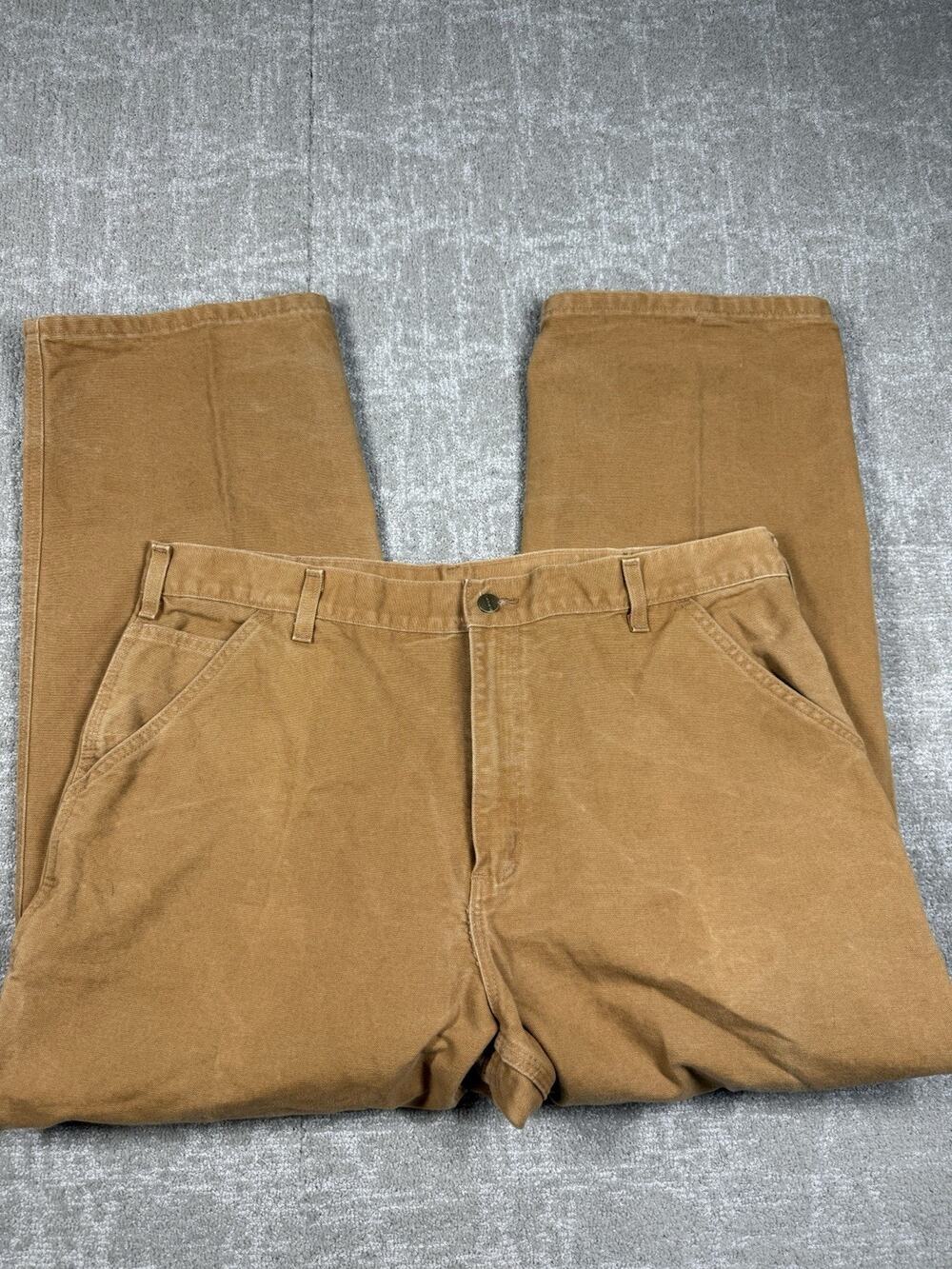 Carhartt Pants Sz 40x30 Brown Canvas Carpenter Straight Leg Dungaree Fit Utility